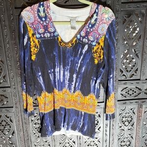 Colorful Women's Top with Floral Accents